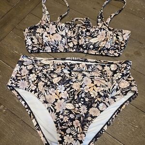 Kona Sol Black Floral Women's Bikini Set
